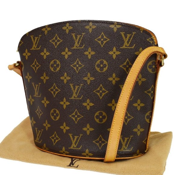 LOUIS VUITTON Logo Drouot Shoulder Bag Monogram Leather Brown - Picture 1 of 15